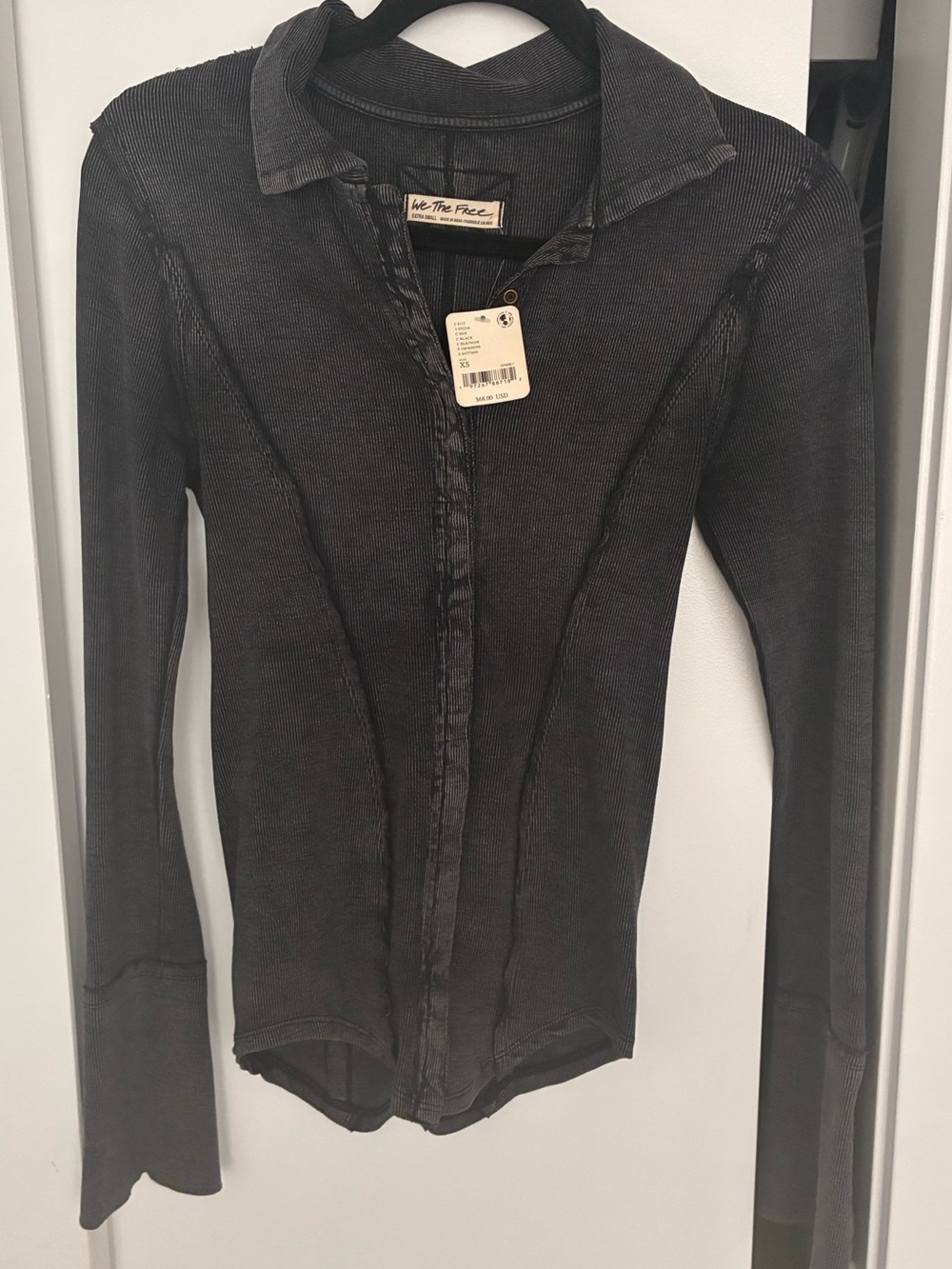 Free People Black Long-Sleeve Button-Down cuffed sleeve top